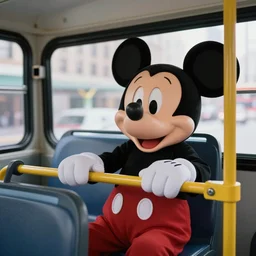 Walt Disney meeting Mickey Mouse while riding a bus in new York, award winning photograph, n 9