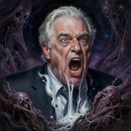 rudy giuliani screaming and melting, cosmic horror painting, elegant intricate digital painting artstation concept art by mark brooks and brad kunkle detailed