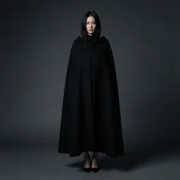 full body portrait of woman with cloak by ross tran, dark