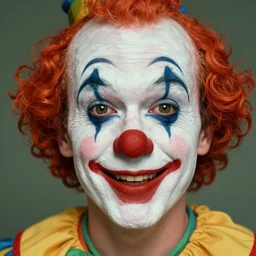 a beautiful friendly vintage clown, portrait, perfect symmetrical eyes, cinematic by peter mohrbacher, detailed, hyperrealism