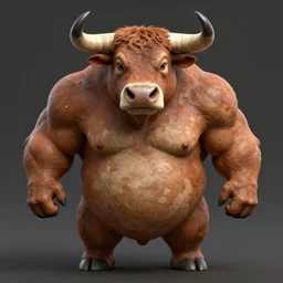 a muscular bull with a pot belly, hyperdetailed, 4k, artstation