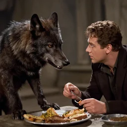 film still of a werewolf asking for food in the wolf man 1 9 4 1