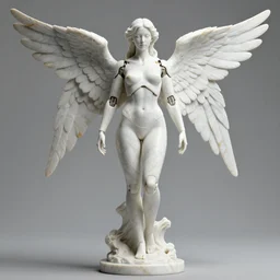 a statue made of white marble with gold veins, of an beautiful gorgeous futuristic cybernetic angel athletic girl, prostheses, transhumanism, full body shot, perfect symmetrical body, perfect symmetrical face, hyper realistic, hyper detailed, by johannen voss, by peter kemp, by monia merlo, by michelangelo, octane render, blender, 8 k