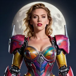 studio portrait of scarlett johanssonas colorful divine mech paladin transformers, absurdly beautiful, elegant, sexy, super fine surreal detailed facial by kim jung gi, irakli nadar, intricate lines, clear focus, vivid colors, matte, octopath voyager, final fantasy, unreal engine, highly rendered, global illumination, radiant light, during a blood moon