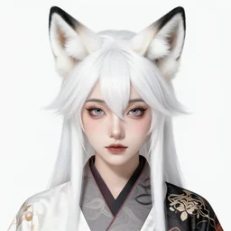 kimono techwear occultist with white fox ears, beautiful, detailed symmetrical close up portrait, intricate complexity, in the style of kyoto animation key visuals and takato yamamoto, cel shaded