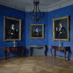 gothic mansion room, wooden floor, elegant, artwork, paint, blue tones, detailed, by bastien lecouffe deharme, by jeremy mann, by alexander fedosav