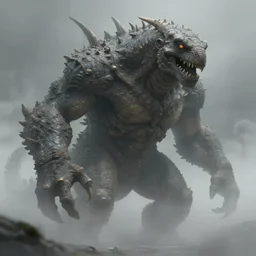 concept art, giant monsters creature emerge from the fog, fine detail, trending on artstation, by sylvain sarrailh