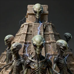 aliens brainsuckers sacrifice humans with electricity on top of aztec pyramids, perfect faces, fine details, studio lighting, close up subtle shadows, art by katsuya terada, photorealism, hyper realism, octane render, hyper detailed, canon eos r 3, f / 1. 4, iso 2 0 0, 1 / 1 6 0 s, medium shot, 8 k, raw, unedited, in - frame,