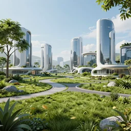 futuristic suburb ultrarealistic 150mpx landscape photography grass trees photorealistic 8k
