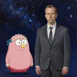 Saul Goodman projecting across the astral plane with Jessie Pinkman, serious oil painting