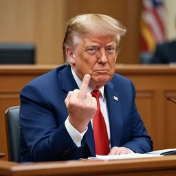 courtroom sketch of donald trump giving middle finger