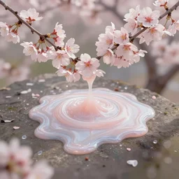 hyperrealistic cherry blossoms melting! goo! robert steven connett digital painting hard daylight 8k high angle shallow depth of field