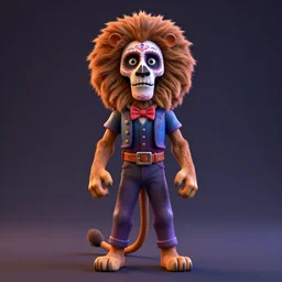 a 3 d full body render of de los muertos portrait of a feral lion in the style of the movie coco ( 2 0 1 7 )