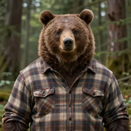 character concept portrait, friendly lumberjack werebear, style digital painting, flannel shirt, brawny, broad shoulders, forest background, highly detailed, smooth, sharp focus, illustration by ruan jia and mandy jurgens and william - adolphe bouguereau, artgerm