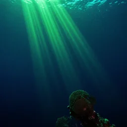 horrors of deep sea, green blue, strong contrast, grainy photograph
