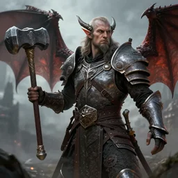 a ruthless dwarf paladin, wielding a hammer, 8 k, hyperrealistic, dragon slayer, hyperdetailed, fantasy portrait by laura sava