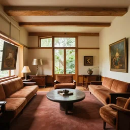 a fancy room designed by frank lloyd wright, realistic photo