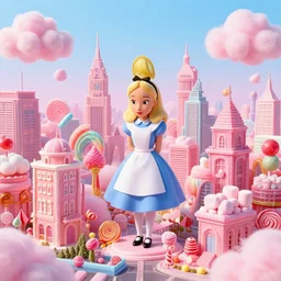 an urban landscape where the buildings are made of candies, cotton candy, marshmallow and sweets, david lachapelle, alice in wonderland, trending on artstation,