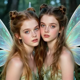 young elizabeth hurley and young elizabeth hurley as fairies with wings, hyper realistic faces, beautiful eyes, fantasy art, in the style of greg rutkowski, illustration, epic, fantasy, intricate, hyper detailed, artstation, concept art, smooth, sharp focus, vibrant
