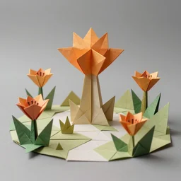 an epic flowering alien landscape in the style of origami, 8 k, cinematic light