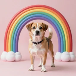 dog on a rainbow barroque style 4k