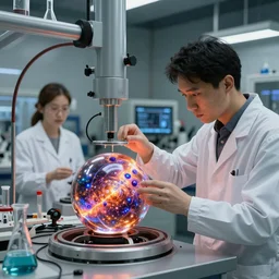 scientists creating the universe in a lab, ultra realistic, intricate details, highly accurate, studio, vibrant colors
