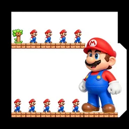 super mario bros 1 9 8 5, mario sprite sheet walk cycle, blue overalls, red cap, nintendo official media, white background