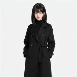 A portrait of a beautiful anime girl wearing a long coat, shoulder length straight black hair with bob cut, dark eyes, freckles, concept art, sketchbook, Huke, krenz cushart, trending on artstation