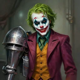 half farm knight half joker, digital painting, amazing detail, artstation, cgsociety