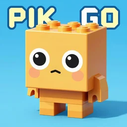 tiny creature made of one brick, big round cute eyes, quadrupedal, cute looking, blocky shape, kawaii, sharp focus, character, game concept art, blocky, lego mixels, flat toon style like katamari damacy inspired, pokemon inspired, promotional poster art, high quality voxel render