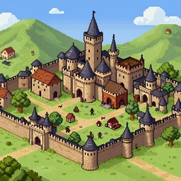 medieval city, pixel art