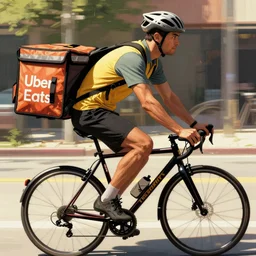 beautiful detailed comic illustration of a uber eats delivery guy on a bicycle, colored
