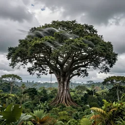 giant cedrelinga catenaeformis tree with strong winds in the clouds at the top, surrealist, dmt, dmt, 5 meodmt, blissful landscape, love, high defined jungle, mother ayahuasca, ecstasy, bliss, sanctuary, sacred, by christophe vacher