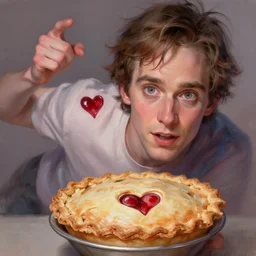 dale cooper with cherry pie, hearts inside eyes, intricate, fictional character, dynamic pose, dramatic lighting, realistic shaded lighting, pastel shades, expressively loose brush strokes, perfect face, 8 k realistic, hyper detailed, digital painting, artstation, concept art, hyper detailed eyes, art by sam spratt and peter mohrbacher and james jean