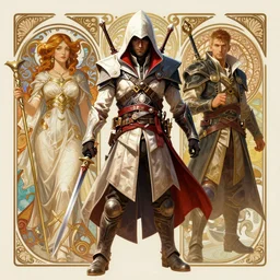 horizon zero dawn 2 and assassin's creed 1 crossover, d & d, fantasy, intricate, elegant, highly detailed, digital painting, artstation, concept art, matte, sharp focus, illustration, hearthstone, art by artgerm and greg rutkowski and alphonse mucha