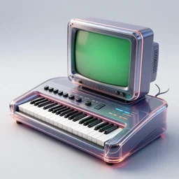 retro futuristic analog synthesizer, polycarbonate shell, curved edges, with crt screen, highly detailed, 8 k