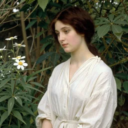 woman in garden, alone, pre - raphaelite style, dante rossetti