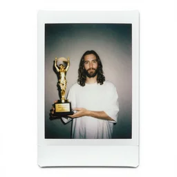 polaroid photo of jesus christ, white background, award - winning