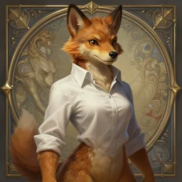 full body photograph of a female anthropomorphic xoloitzcuintle fursona wearing a dress shirt, deep focus, intricate, elegant, highly detailed, digital painting, artstation, concept art, matte, sharp focus, illustration, d & d, fantasy, hearthstone, art by artgerm and greg rutkowski and alphonse mucha