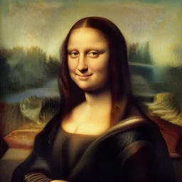 bill gates with long hair, portrait like the monalisa by leonardo da vinci, oil painting, dramatic, slight smile