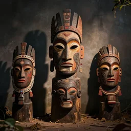 amazonian shamanic tradition, tribal masks, totem, art by christophe vacher