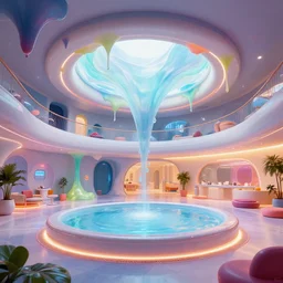 futuristic fun hospital, architecture, slime, fun architecture, james turell healing space, magical, round architecture, octane render, archicad, archvis, redshift, beautiful hot tub