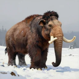 a painting of a wooly mammoth in the snow, an illustration of by Johfra Bosschart, pixiv, primitivism, photoillustration, concept art, matte painting
