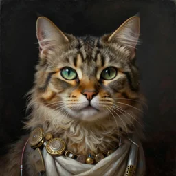 epic painting of a cat mixed with a greek god, very detailed, dramatic lighting, electrical details, high details, 4k, 8k, trending on artstation, by Greg Rutkowski, Wayne Barlowe, Hajime Sorayama and Boris Vallejo