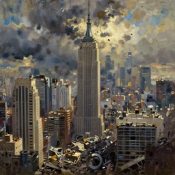 a post nuclear fallout new york city, in the style of aleksander rostov, color oil painting