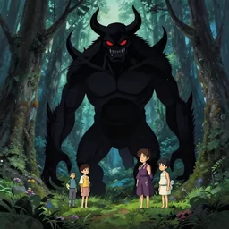 maximalist otherworldly forest black evil monster, trending on pixiv fanbox, painted by makoto shinkai takashi takeuchi studio ghibli, akihiko yoshida, yoshitaka amano, wangechi mutu, clean cel shaded vector art, illustration, hd, 8 k