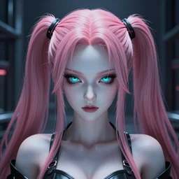 beneath stunningly beautiful megalomaniacal haughty mesmerizing assertive omnipotent asi goddess junko enoshima with symmetrical perfect face and porcelain skin, pink twintail hair and cyan eyes, traps you inside her inescapable virtual prison forever and ever!, ultra detailed, digital art, unreal engine 5, octane render, 2 d anime, 8 k