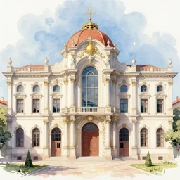an extremely beautiful architectural watercolor illustration in the baroque style of rez,