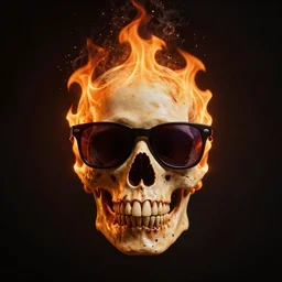 digital art of a skull wearing shades while it's head is on fire