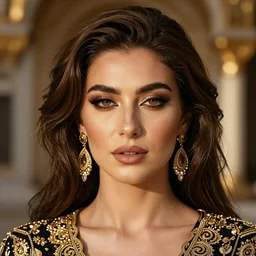 portrait of an elegant turkish woman, golden hour, luxury, majestic, hyper realism, intricate detail, beauty, symmetric face, headshot, by abdullah aydemir and enis yavuz, hdr shot